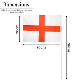 Lizzy England Hand Flags | Pack of 5 | England Flag 30CM x 20CM | White Pole for St. George's Day Euro Football Garden Street Party Decorations