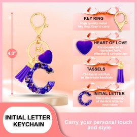 ANHBKAR Purple Initial Keychains for Women with Cute Heart Resin – Alphabet Letter C Keychain for Bag, Backpacks, Purse or Car Key (C-PURPLE)