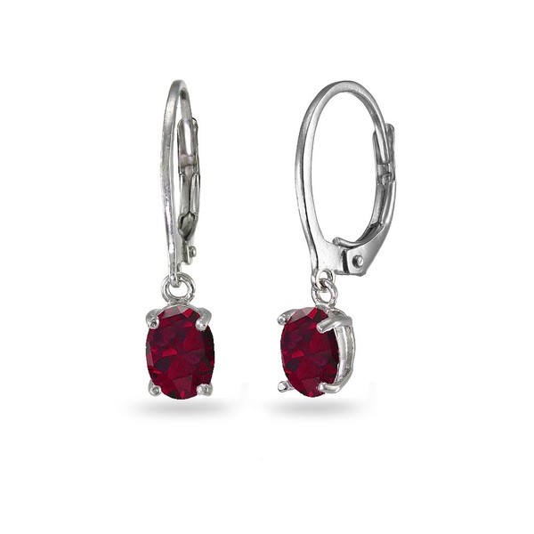 Sterling Silver Created Ruby 7x5mm Oval-cut Small Dainty Leverback Dangle