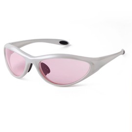 ADE WU Trendy Y2K Wrap Around Sunglasses for Women Men Fashion Sport Sun Glasses Goggles Futuristic Sunglasses (Grey Frame/Pink Lens)
