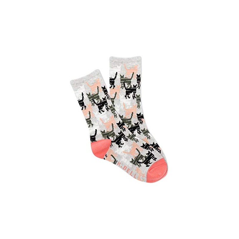 K. Bell Girls' Fun Kids Novelty Crew Socks, Kitty (Pink
