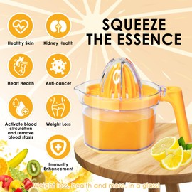 Citrus Juicer 4-in-1 Manual Juicer, ChefVille MJ02 Multifunctional Hand Juicer, Lemon Lime Squeezer with Comfortable Grip Handle, 21-Ounce Capacity Orange Juicer (ORANGE)