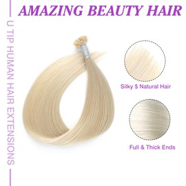ABH AMAZINGBEAUTY HAIR U Tip Hair Extensions Blonde Ash Platinum Real Remy Human Hair Silky Straight for Women 50g/50strands 16 Inch #60A