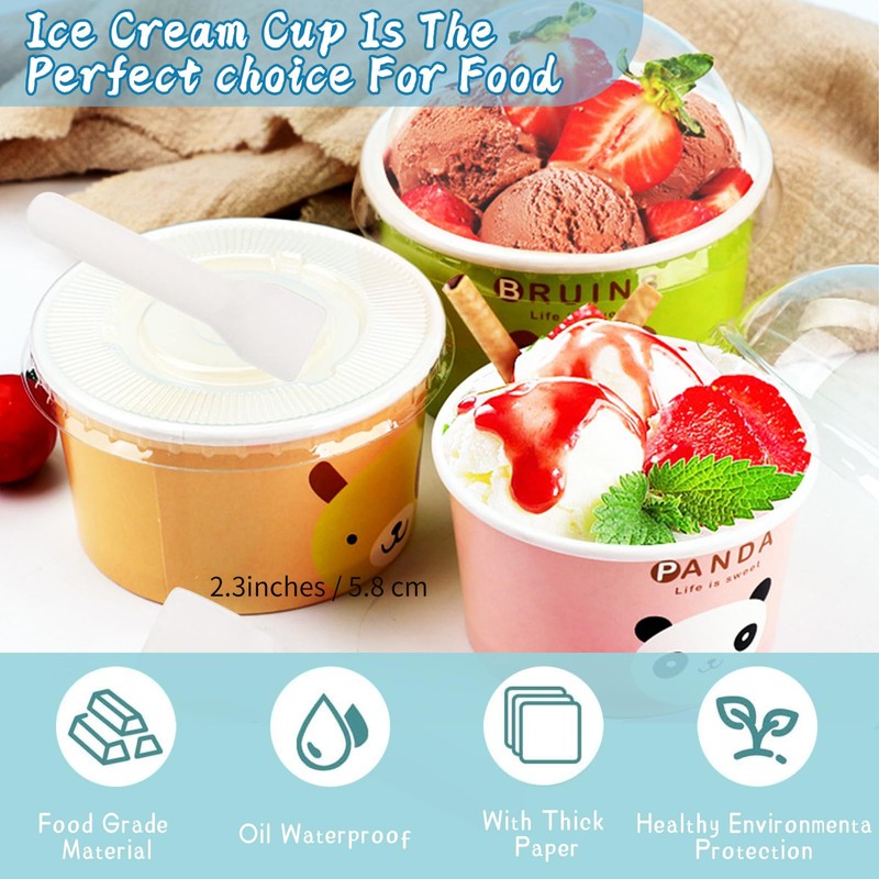 QIANAI Paper Disposable Ice Cream Bowls Ice Cream Cups with
