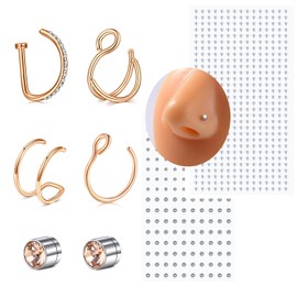 VFUN Fake Nose Rings Fake Eyebrow Piercing Fake Lip Labret Studs Stick On Fake Nose Stud Fake Facial Piercing Face Jewelry Non Piercing Fake Skin Piercing