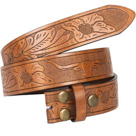 UTOWO Western Belts for Men without Buckle Cowboy Country Belt Embossed Leather Cowgirl Belt