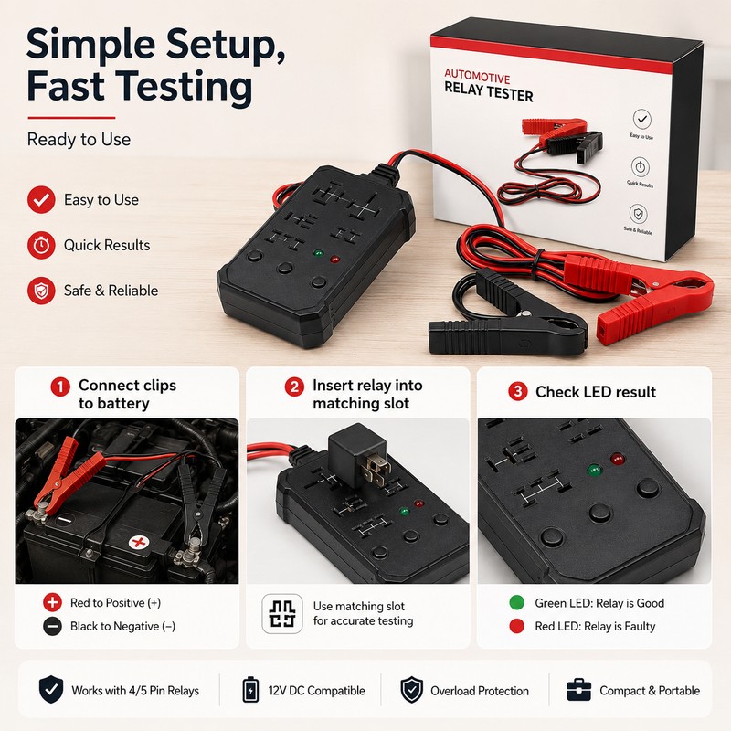 12V/24V Universal Automotive Relay Tester – 5-Position Relay Checker with
