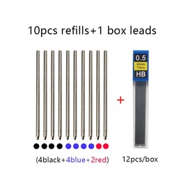 JOMPENS 11 Pcs Multicolor Metal Ballpoint Pen Refills 0.7mm Black Blue Red Ink 0.5mm Automatic Pencil Leads 4 in 1 Ballpoint Pen Refills Set Offfice School Writing