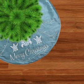 Sea Turtle Merry Christmas Tree Skirt, Coastal Beach Themed Xmas Decorations, Reusable Festive Holiday Decor, 42 Inches
