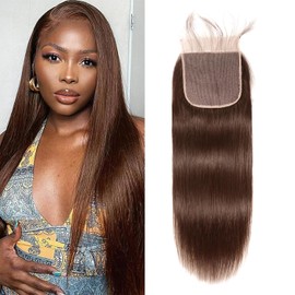 5x5 Chocolate Brown Closure #4 closure straight 18 Inch