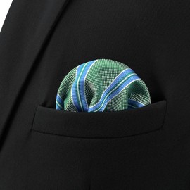 S&W SHLAX&WING Striped Pocket Square for Men Green Blue Stripes for Party Prom Wedding Woven