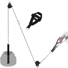 Yes4All Combo 6-Piece Tricep Pulley System for 2" Plates, Includes Pulley, Steel Cable, Handle Strap, Foor Strap, Loading Pin Strap & Carabiners - LAT Cable Machine Attachment for Gym 400 LB Capacity