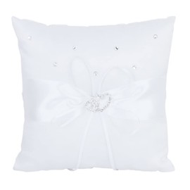 MAGICLULU Double Heart Ring Pillow 18x18cm Satin Ribbon Bridal Wedding Ceremony Accessory
