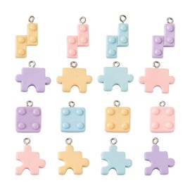 64pcs Plastic Puzzle Pieces Pendants Mixed Color Resin Building Blocks Pendants Charms with Loop for DIY Earrings Necklaces Bracelets Jewelry Crafts