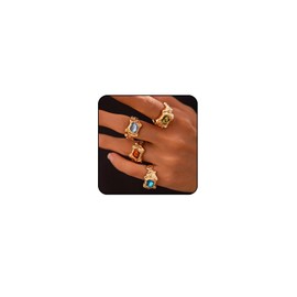 Chunky Gold Rings Set for Women Non Tarnish Adjustable Vintage Ring for Women Unique Stackable Statement Rings Set Vintage Jewelry (Gold)