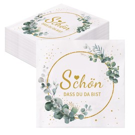 GROVBLE Pack of 40 Serviettes Schön Dass Du Da Bist, Serviettes Wedding Birthday Eucalyptus for Birthday Wedding Christening Communion Confirmation Invitation and Any Celebration Party (aa)