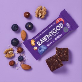 RAWMYGOD Fruit and Nut Bars, Gluten Free, Vegan, No Added Sugar (16 bars, Nuts & Berries)