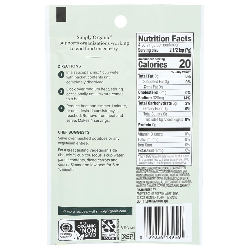 Simply Organic Brown Gravy Mix, Vegetarian, 1 Ounce