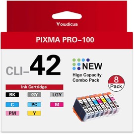 CLI-42 Ink Cartridges 8-Pack High Capacity Compatible CLI 42 CLI42 Ink Cartridges Replacement for Canon PIXMA PRO-100 Printer, (BK/C/M/Y/PM/PC/GY/LGY)