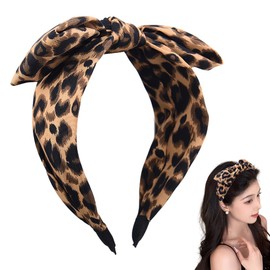 Leopard Knotted Bow Headband for Women Leopard Print Hair Accessories for Women Girls Christmas Headband Party Costume Leopard Hairband Wide Headband for Girls Xmas Headpieces Head Band