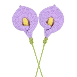 M METERXITY 2-Pack Crochet Flowers, Knitted Artificial Wool Calla Lily for Mother's Day/Wedding/Birthday/DIY Decor, Handmade Knitted Flowers [Purple]