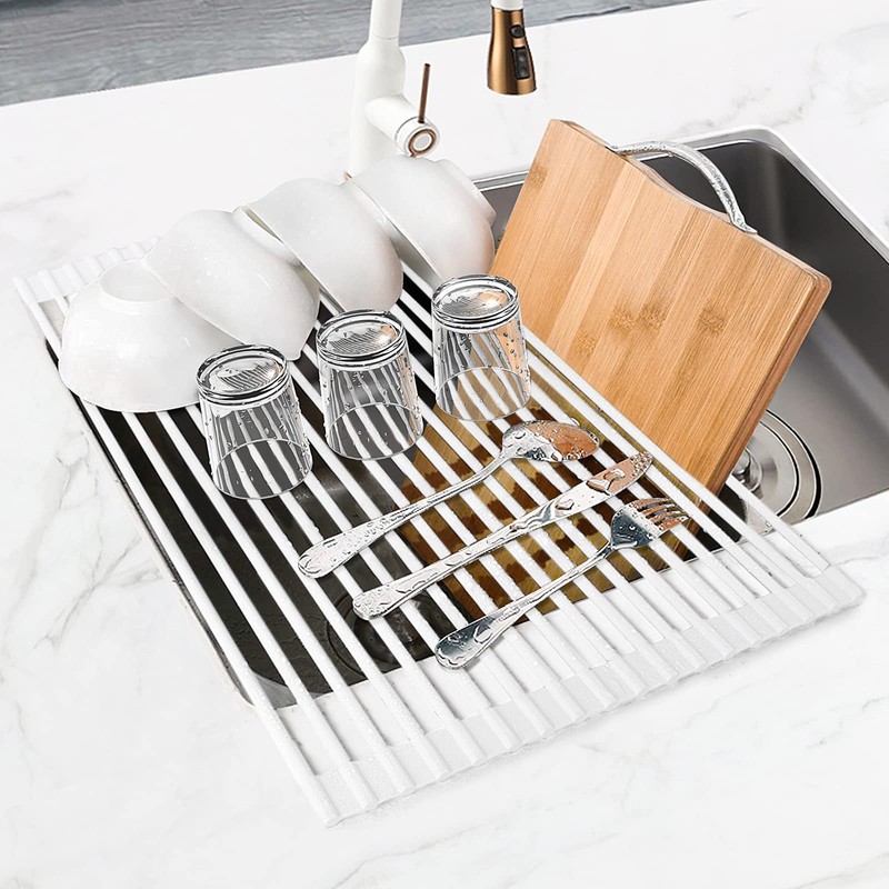 MERRYBOX Roll Up Over The Sink Dish Drying Rack Silicone