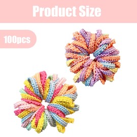Pack of 100 Girls' Non-Metallic Elastic Hair Bands, Small Colourful Cotton Hair Bands, Multicoloured Hair Accessories, Mini Hair Accessories, Small Elastic Hair Bands, Ponytail Clips (Multi-Colour)
