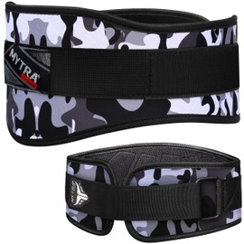 Mytra Fusion Wight Lifting Neoprene Curved Belt with 6’’ Width Great for Fitness, Gym, Training, Deadlifts, Powerlifting & Bodybuilding (Camo Grey, M)