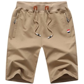 ZOXOZ Pantaloncini Uomo Sportivi Estivi Cotone Pantaloncini Palestra Uomo Running Fitness Shorts con Coulisse Zip Tasche Kaki 2XL