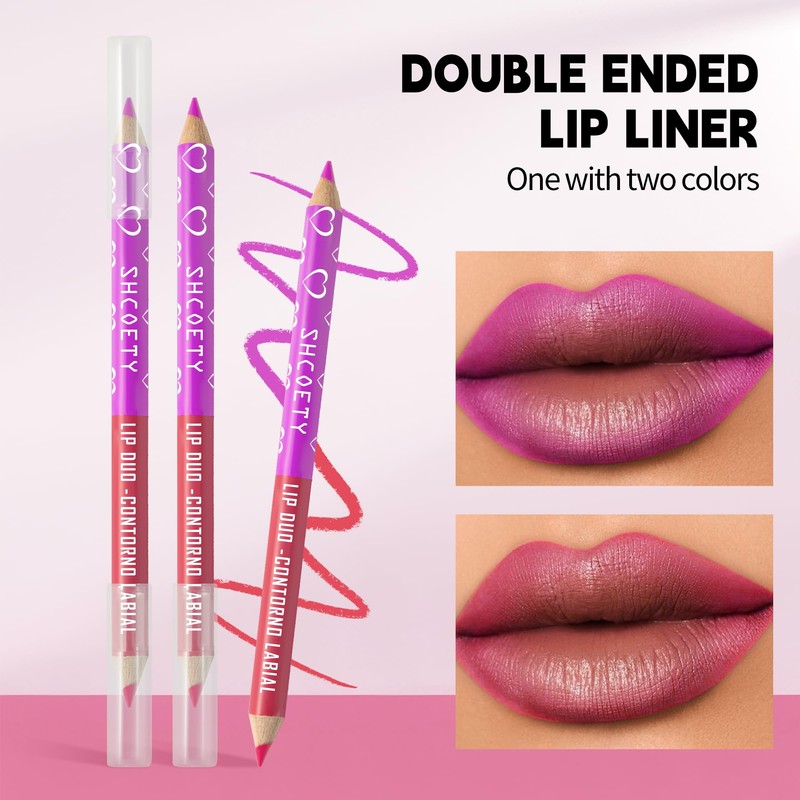 SHCOETY Double Ended Lip Liner Set, 6 Pencils 12 Shades,