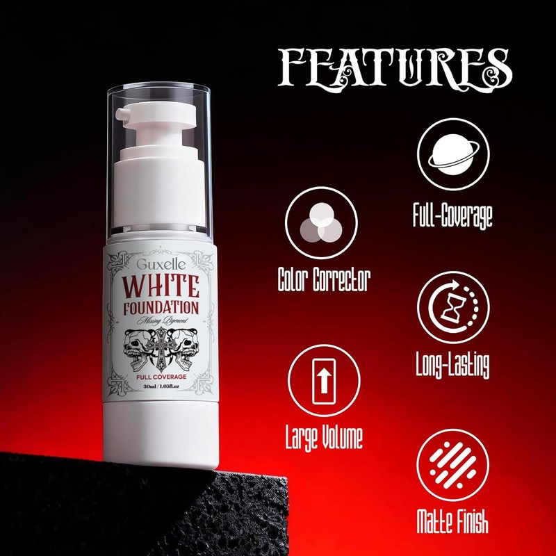 Guxelle White Liquid Foundation, Waterproof Full Coverage Foundation Mixer, White