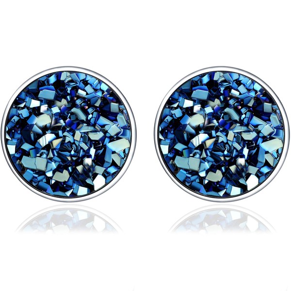 Round Stud Earrings for Women - 925 Sterling Silver Stud