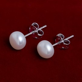 Kaletine Exquisite Fresh Water Pearl Stud Earrings Sterling Silver Dia.6.3mm Fashion Eardrop with FWP Charm