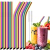 NiHome Extra Wide Reusable Iridescent Stainless Steel Drinking Straws for