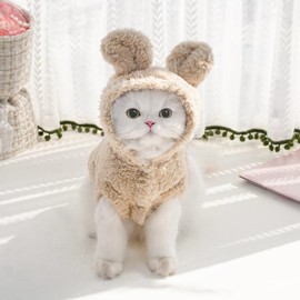 Cat Bunny Ears Costume Cute Dog Kitten Hoodies Sweater Rabbit Ears Puppy Pet Apparel (XX-Large,Beige)