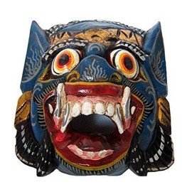 Double Duck BLUE Wooden Monkey Mask Of Barong, Hand- Carved In Bali, Wall Mask, New