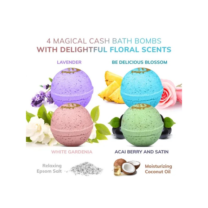 Relaxcation 4 Set Bath Bombs with Cash Surprise Inside -