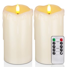 Raycare 6"x3" Dripping Wax Flameless Candles, Battery Operated LED Candles with Remote Control and Timer, Electric Fake Plastic Pillar Candles, Set of 2