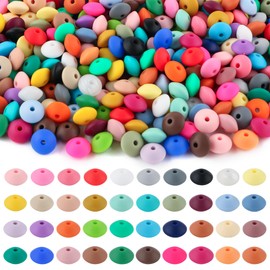 Sunrony 200Pcs Silicone Lentil Beads, 12mm Silicone Beads for Keychain Making Silicone Abacus Beads for Bracelet and Space Silicone Beads for Pens(Multicolor)
