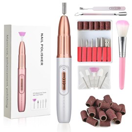 OKYUK Electric Nail Drill Cordless, 13 in 1 Nail Kit, 5 Speeds Portable Nail File, Electric Nail Files for Acrylic, Hard Skin, Gel Nails, Nail Art DIY, Nail Drill Cuticle Remover Tool Sets (White)