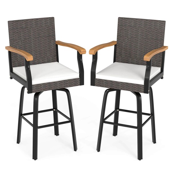 Costway 2 PCS Outdoor Rattan 360° Swivel Bar Stool with