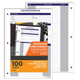 Performore 100 Pack of Customer Profile Information Sheets 8.5" X 5.5" Card Inserts for A5 3-Ring Binder, Client Profile Binder Index Cards for Small Business - Client Information Book