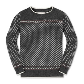 Hope & Henry Boys' Organic Long Sleeve Intarsia Crew Neck Pullover Sweater, XX-Small, Charcoal Heather Birdseye
