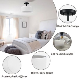 AXILAND Modern Black Light Fixture Ceiling Mount Flush Mount Drum Ceiling Light Fixture 3 Light Semi Flush Mount Ceiling Light for Hallway Bedroom Entryway Foyer Office