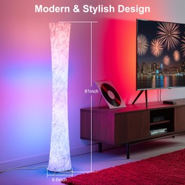 WORLD WIN Floor Lamp, 61'' Smart RGB LED Corner Lamp with Music Sync and 16 Million DIY Colors, 3 Color Temperature, APP & Remote Control, Color Changing Standing Floor Lamp for Bedroom Living Room