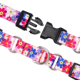 Rhea Rose Dog Martingale Collar with Quick Release Buckle, Adjustable Soft Escape Proof collar, Training collar, Pink Daisy Patterns, Small