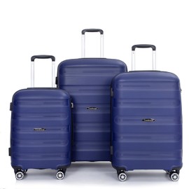Travelhouse Luggage Set with Double Spinner Wheel,PP Hardside 3 PIECE Suitcase Set with Spinner Wheel, Carry on set with TSA Lock (NAVY)