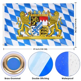 AhfuLife Bavarian Flag 3x5 Ft Oktoberfest Decorations, 1 Pc German Flag Oktoberfest Flag for Oktoberfest Party Decorations - Double Sided with Brass Eyelets for Beer Tent, Bar Club Decorations
