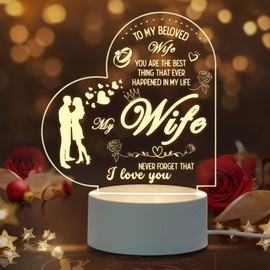 QYMCAT Gifts for Women Wife, Gifts for Her, Night Light for Wife Birthday Anniversary Valentines Day Gifts, Warm White LED Bedside Lamp, Clear