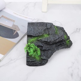 Qcwwy Floating Island Reptile Shelter Aquarium Hideout Pier Resin Cave Hinatabokko Ladder Side Suction Cup Approx. 16 x 16 cm